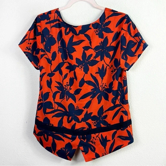 J. Crew Floral Top Red Blue Round Neck Short Sleeve Blouse size Small - Picture 3 of 8